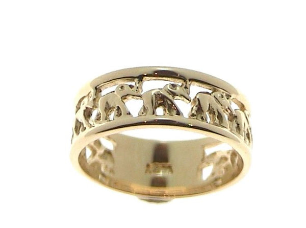 Gold ring with an openwork band of walking elephants