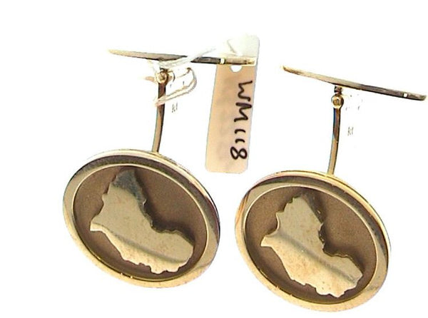 Gold cufflinks with a raised map outline