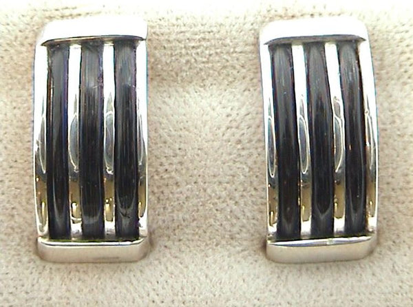 Silver earrings with bands of elephant hair