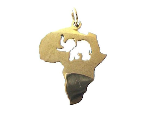 Gold pendant in the shape of Africa with a cut-out elephant