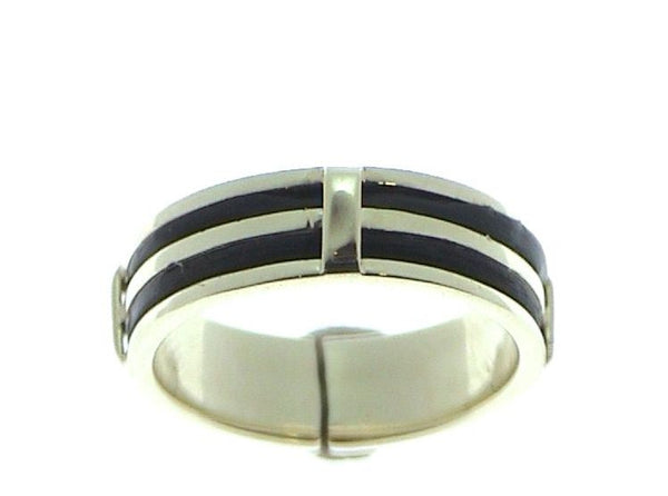 Gold ring with a blue stone between bands of elephant hair