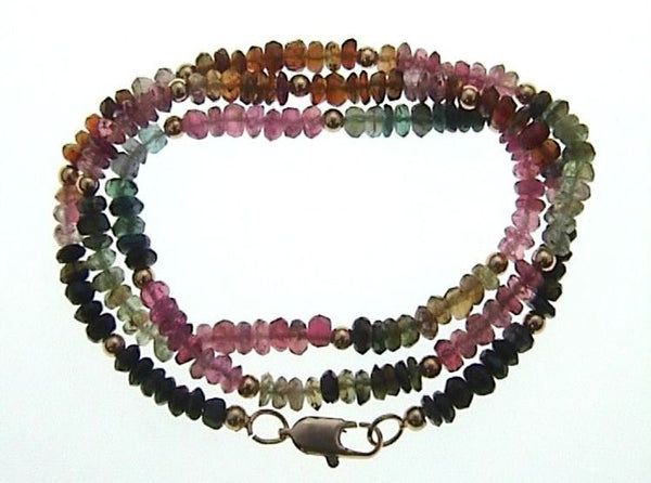Necklace of faceted tourmaline beads in many colours